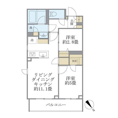 ラ・ペルラ目黒東山Ⅱ(2LDK[C1-TYPE]：48.04㎡)の間取り画像