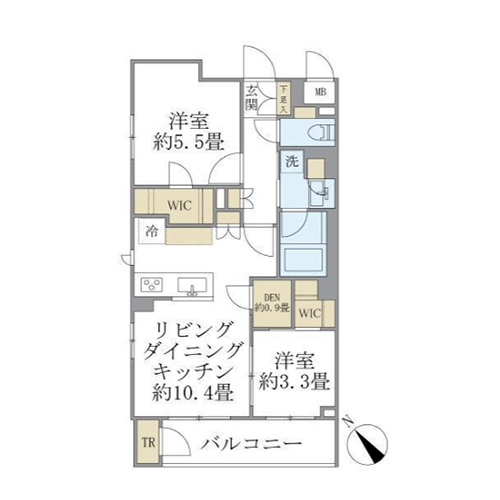 ラ・ペルラ目黒東山Ⅱ(2LDK[F-TYPE]：48.60㎡)の間取り画像