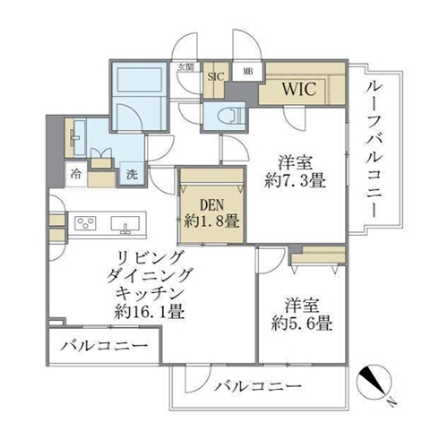 ラ・ペルラ目黒東山Ⅱ(2LDK[G-TYPE]：70.64㎡)の間取り画像