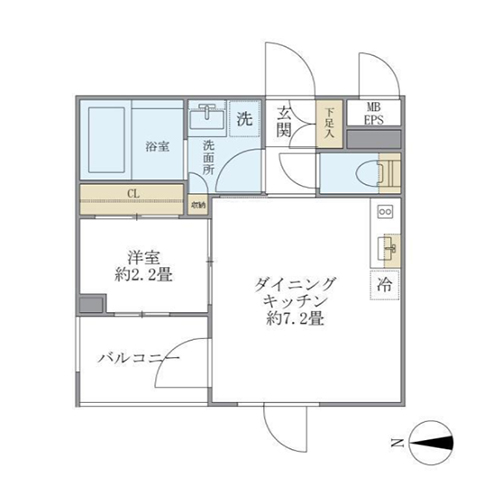ラ・ペルラ中野(1DK：25.00㎡)の間取り画像