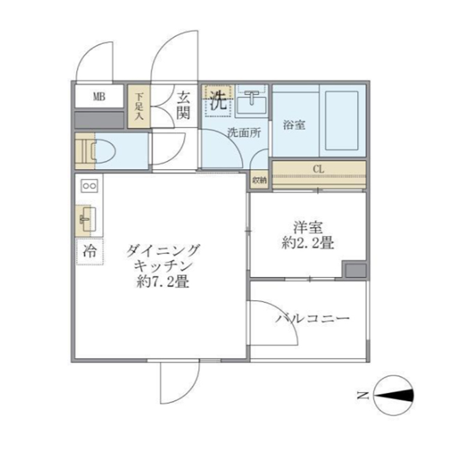 ラ・ペルラ中野(1DK：25.00㎡)の間取り画像