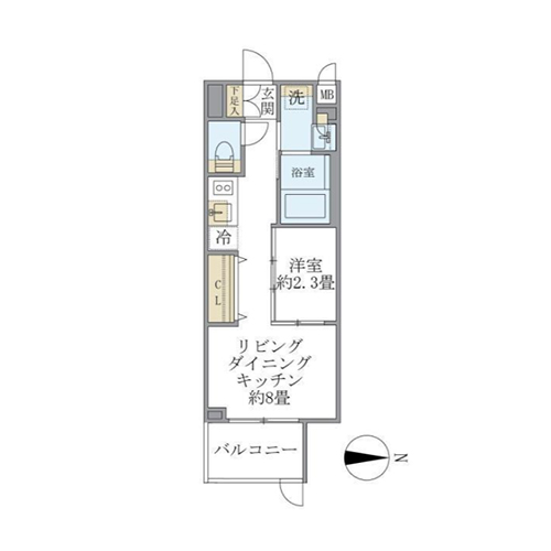 ラ・ペルラ中野(1LDK：25.05㎡)の間取り画像