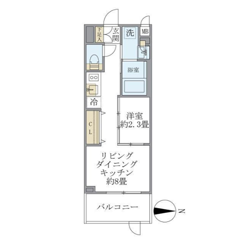 ラ・ペルラ中野(1LDK：25.05㎡)の間取り画像