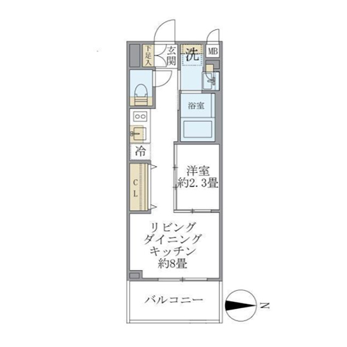 ラ・ペルラ中野(1LDK：25.05㎡)の間取り画像