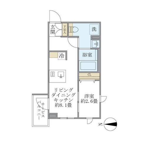 ラ・ペルラ中野(1LDK：26.22㎡)の間取り画像