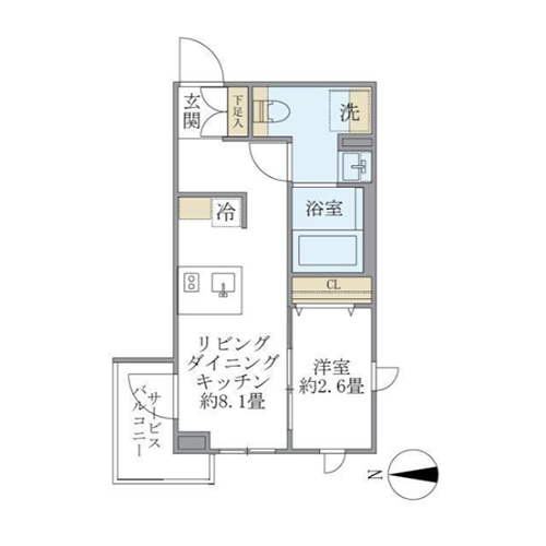 ラ・ペルラ中野(1LDK：26.22㎡)の間取り画像