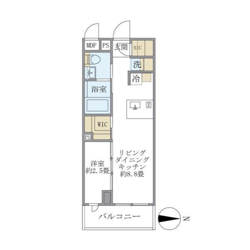 ラ・ペルラ中野(1LDK：27.37㎡)の間取り画像