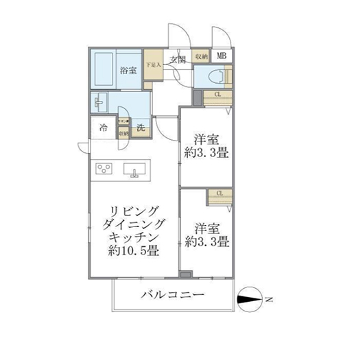 ラ・ペルラ中野(2LDK：40.25㎡)の間取り画像