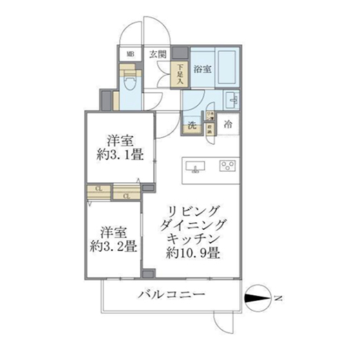 ラ・ペルラ中野(2LDK：40.98㎡)の間取り画像