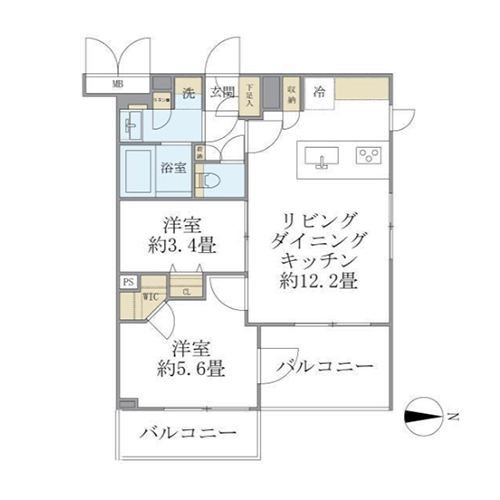 ラ・ペルラ中野(2LDK：46.43㎡)の間取り画像