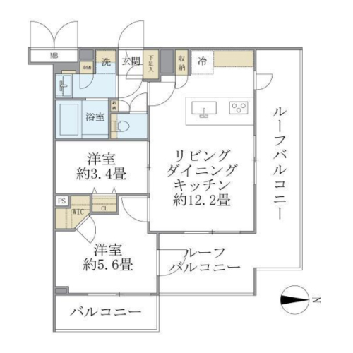 ラ・ペルラ中野(2LDK：46.43㎡)の間取り画像