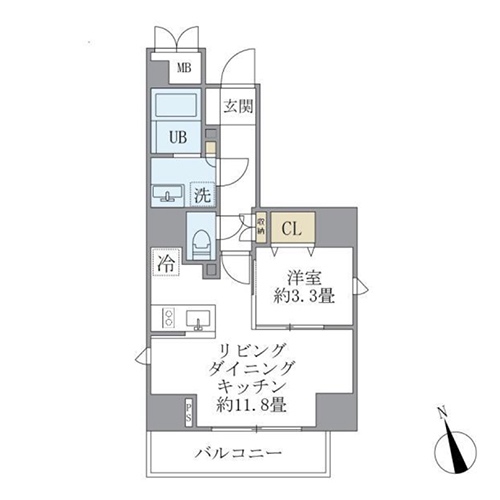 ラ・ペルラ四谷(1LDK：37.40㎡)の間取り画像