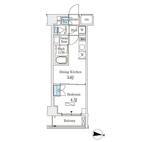 ラティエラ中野新井(1DK[A-type]：25.36㎡)の間取り画像