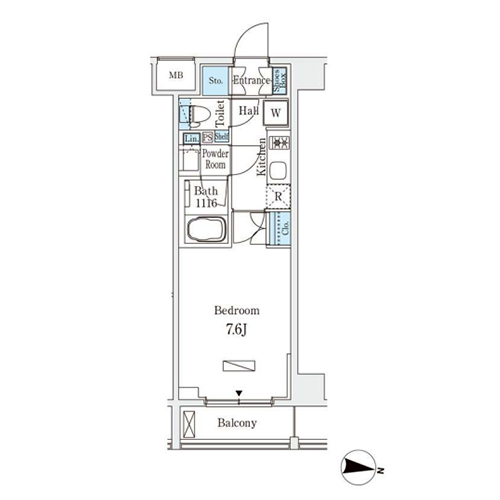 ラティエラ中野新井(1DK[A'-type]：25.36㎡)の間取り画像