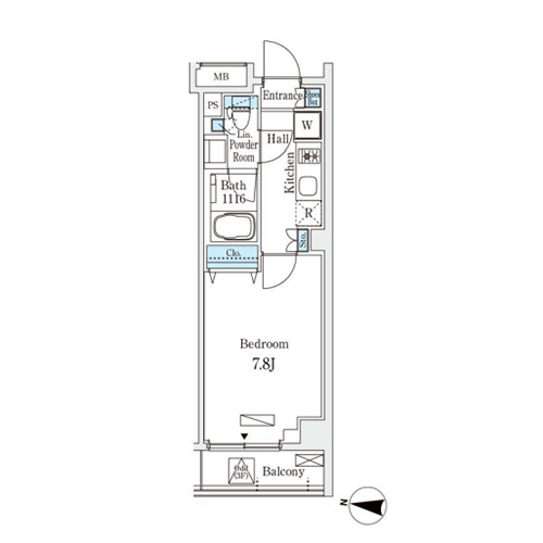 ラティエラ中野新井(1K[B-type]：25.57㎡)の間取り画像