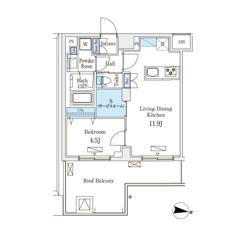 ラティエラ中野新井(1LDK[E-type]：42.44㎡)の間取り画像