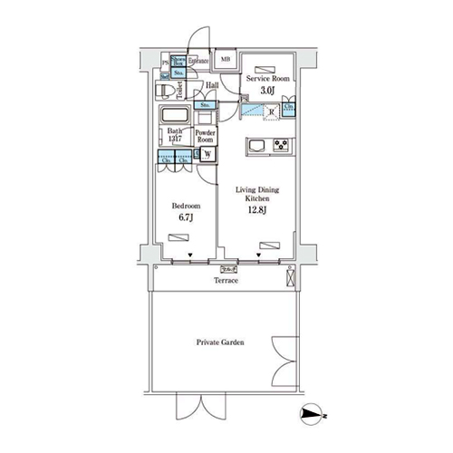 ラティエラ中野新井(1LDK[K-type]：50.80㎡)の間取り画像