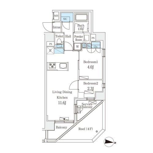 ラティエラ中野新井(2LDK[F-type]：43.97㎡)の間取り画像