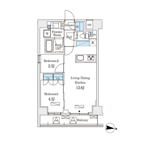 ラティエラ中野新井(2LDK[I-type]：45.56㎡)の間取り画像