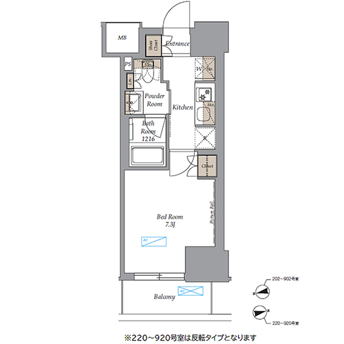 ラティエラ上野稲荷町(1K[B1-type]：25.31㎡)の間取り画像