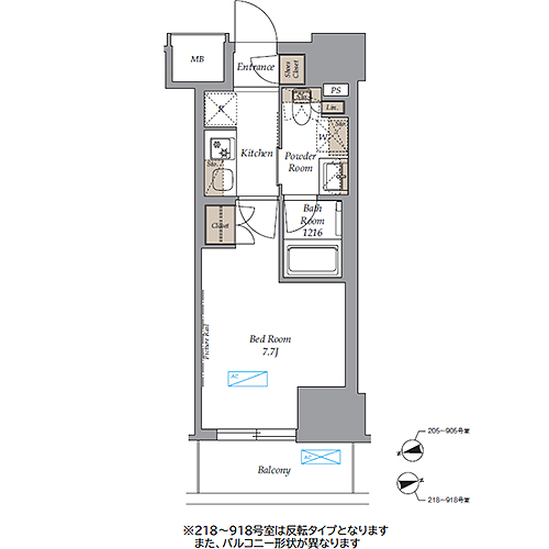 ラティエラ上野稲荷町(1K[B2-type]：25.31㎡)の間取り画像