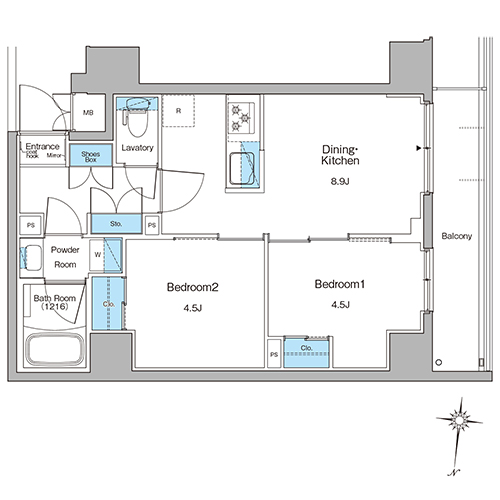 ルフォンリヴェント清澄白河(2DK[A-type]：42.05㎡)の間取り画像