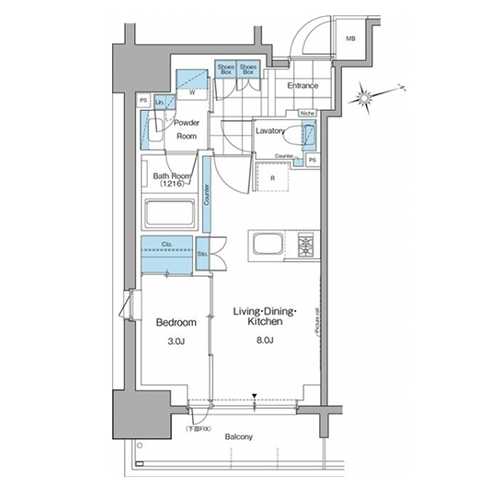 ルフォンプログレ本郷三丁目(1LDK[D-type]：31.12㎡)の間取り画像