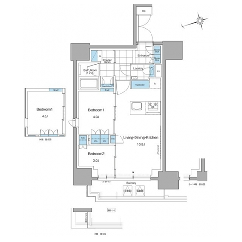 ルフォンプログレ本郷三丁目(2LDK[A-type]：42.61㎡)の間取り画像