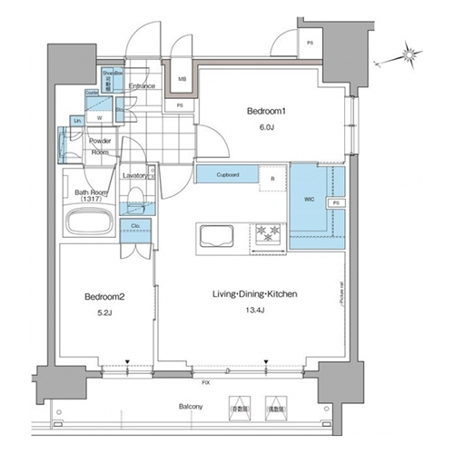 ルフォンプログレ本郷三丁目(2LDK[F-type]：56.80㎡)の間取り画像