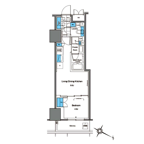 ルフォンプログレ北新宿(1DK[J-type]：32.79㎡)の間取り画像