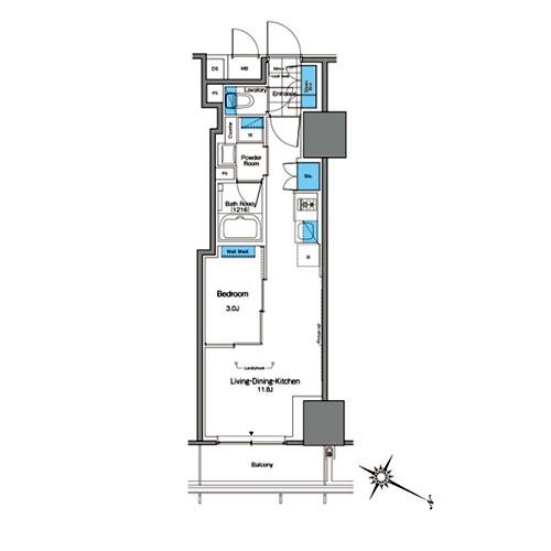 ルフォンプログレ北新宿(1LDK[I-type]：32.86㎡)の間取り画像