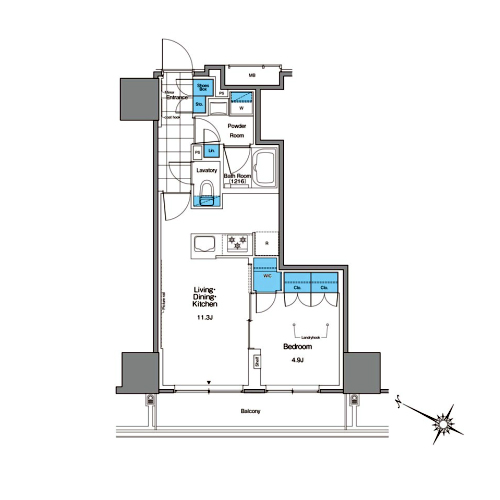 ルフォンプログレ北新宿(1LDK[PC-type]：40.76㎡)の間取り画像