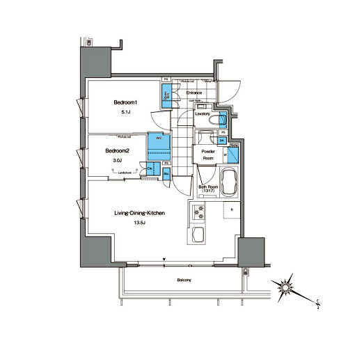 ルフォンプログレ北新宿(2LDK[G-type]：49.81㎡)の間取り画像