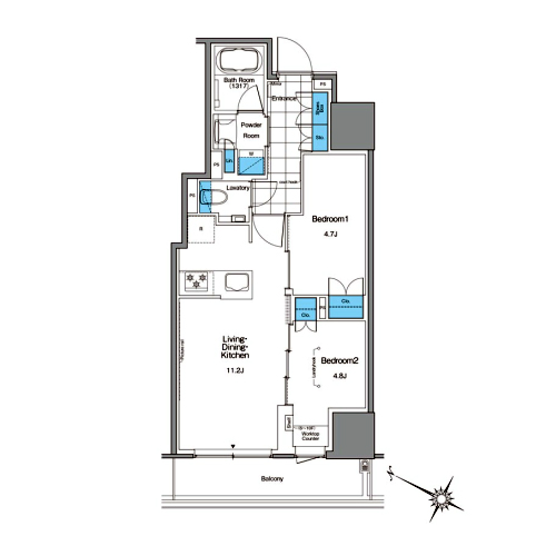 ルフォンプログレ北新宿(2LDK[B-type]：50.01㎡)の間取り画像