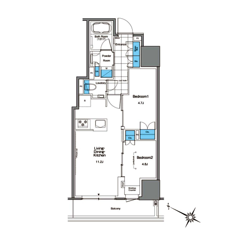 ルフォンプログレ北新宿(2LDK[PB-type]：50.01㎡)の間取り画像