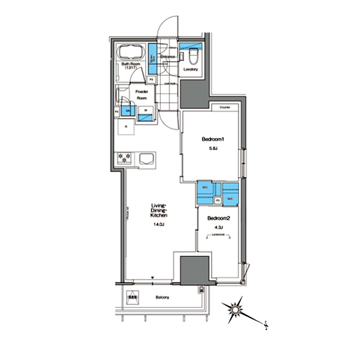 ルフォンプログレ北新宿(2LDK[K-type]：54.97㎡)の間取り画像
