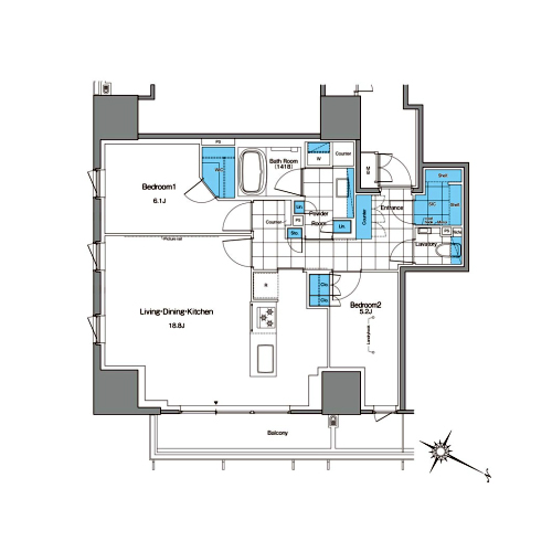 ルフォンプログレ北新宿(2LDK[PM-type]：71.91㎡)の間取り画像