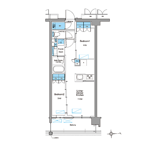ルフォンプログレ高田馬場ノース(2LDK+SIC[AD-type]：43.65㎡)の間取り画像