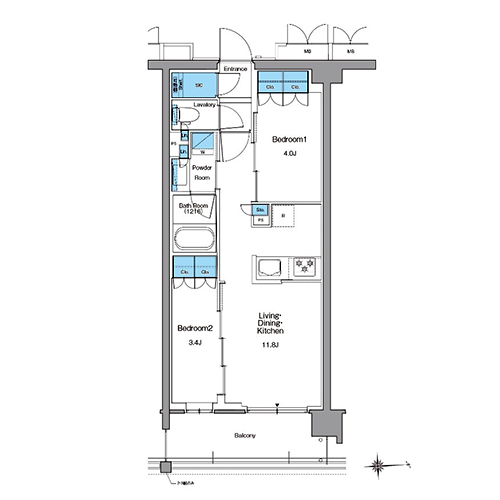 ルフォンプログレ高田馬場ノース(2LDK+SIC[ADt-type]：43.65㎡)の間取り画像