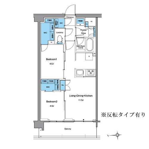 ルフォンプログレ高田馬場ノース(2LDK+2WIC+SIC[AJ2t-type]：49.40㎡)の間取り画像