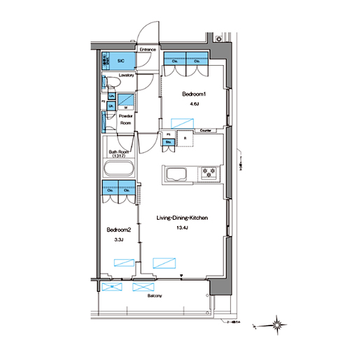 ルフォンプログレ高田馬場ノース(2LDK+SIC[AH-type]：50.35㎡)の間取り画像