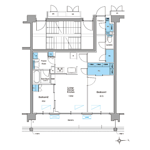 ルフォンプログレ高田馬場ノース(2LDK+WIC+SIC[AF-type]：60.59㎡)の間取り画像