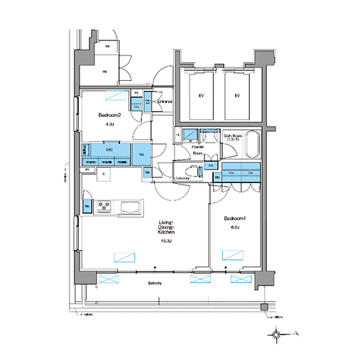 ルフォンプログレ高田馬場ノース(2LDK+WIC[AG-type]：61.74㎡)の間取り画像