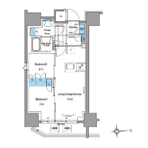 ルフォンプログレ田原町(2LDK[PB-type]：41.44㎡)の間取り画像