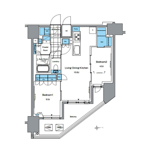 ルフォンプログレ田原町(2LDK[PH-type]：50.83㎡)の間取り画像