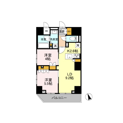 リーラ品川戸越(2LDK[Bタイプ]：49.81㎡)の間取り画像