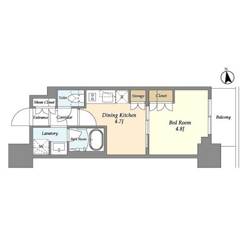リビオメゾン浅草雷門(1DK[B-TYPE]：25.51㎡)の間取り画像