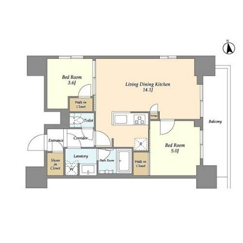 リビオメゾン浅草雷門(2LDK[E-TYPE]：50.88㎡)の間取り画像