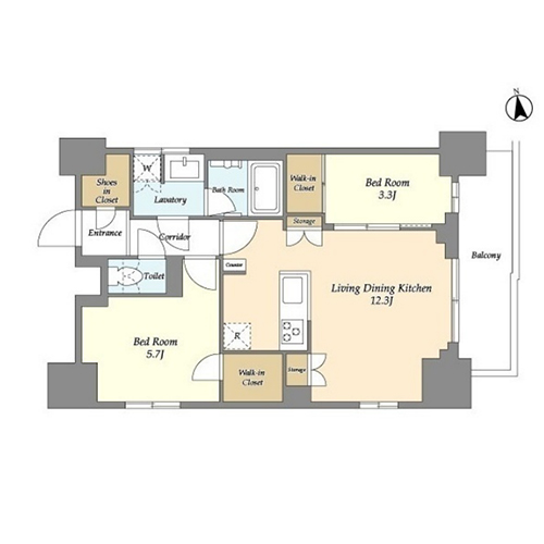 リビオメゾン浅草雷門(2LDK[F-TYPE]：51.42㎡)の間取り画像