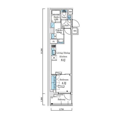 リビオメゾン東北沢(1LDK[A-TYPE]：30.57㎡)の間取り画像